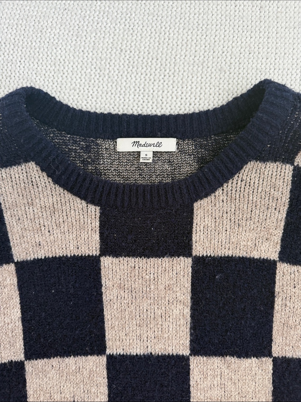 Madewell Cardiff Checkerboard Crewneck Sweater Navy/Tan Size Small - Picture 5 of 10